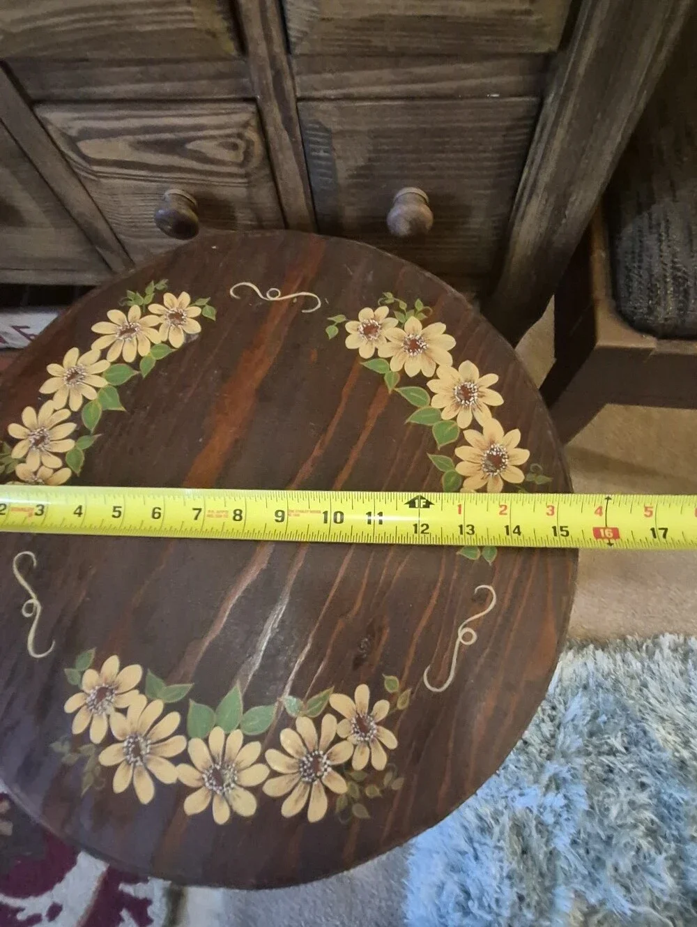 Hand-Painted Brown Floral Accent Hamper